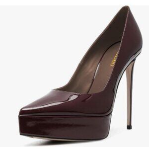 Pazzion Coffee Pointy Toe Platform Pumps Slip On Super High Heels Stilettos Shoe